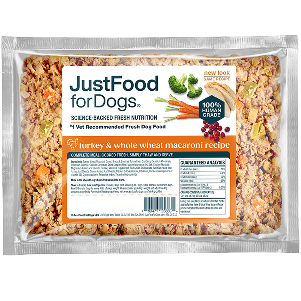 JustFoodForDogs Turkey & Whole Wheat Macaroni Recipe Frozen Cooked