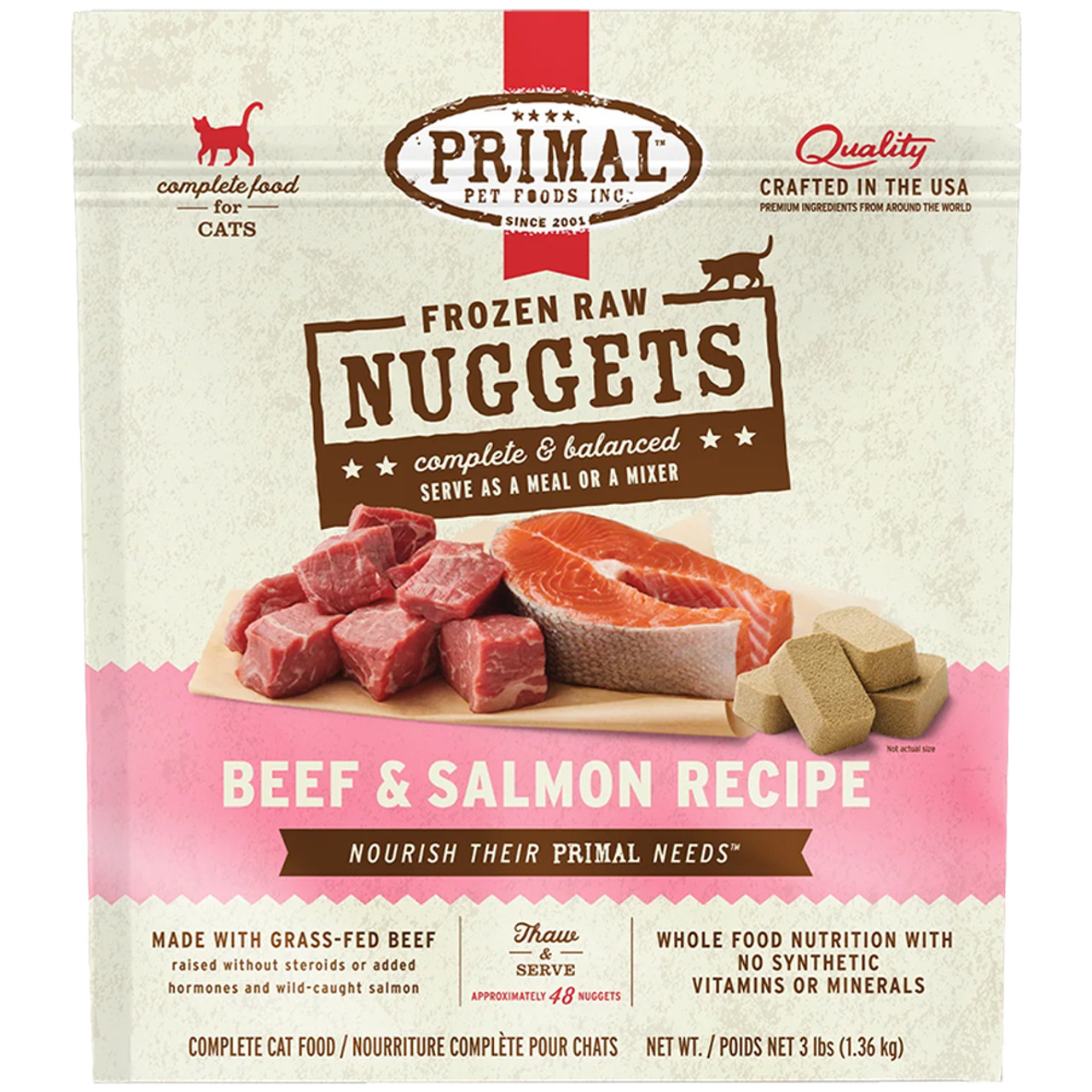 Primal Raw Frozen Feline Nuggets Beef Salmon Formula Cat Food