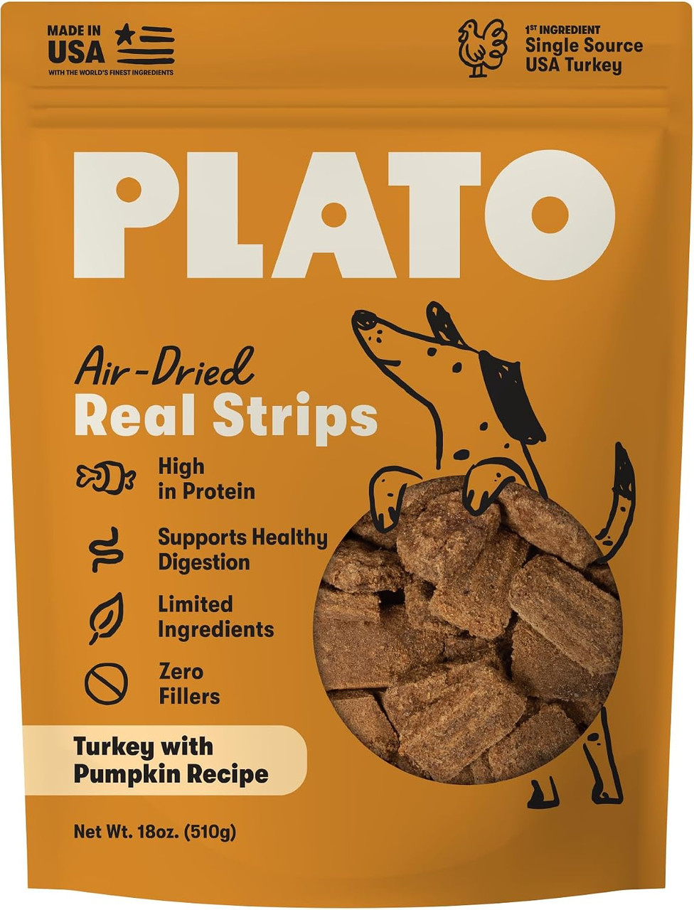 Plato Air-Dried Real Strips Turkey w/ Pumpkin Recipe Dog Treats