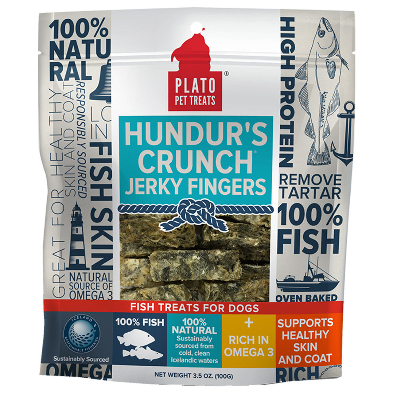 Plato Hundur's Crunch Jerky Fingers Fish Dog Treats - Front