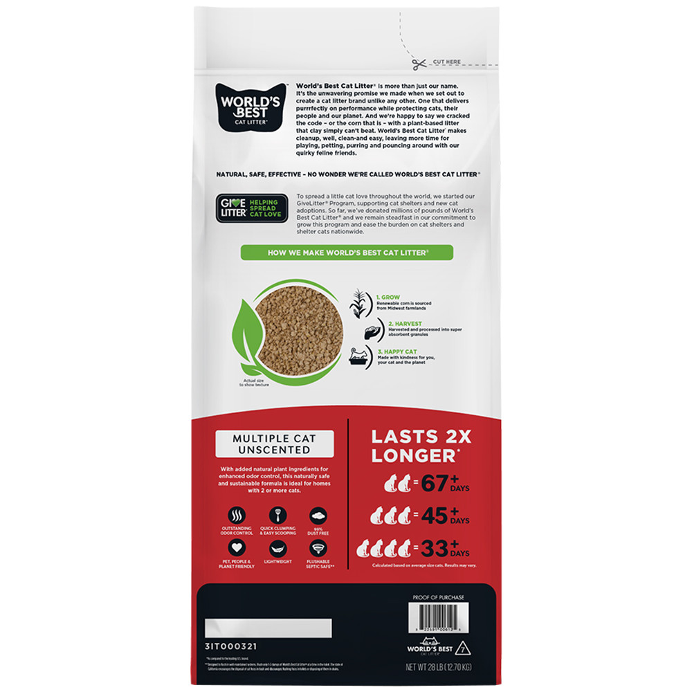 World's Best Multiple Cat Unscented Clumping Cat Litter