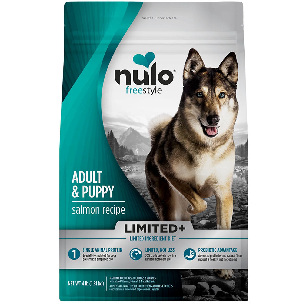 Nulo FreeStyle Limited+ Salmon Recipe Puppy & Adult Dry Dog Food - Front, 4 lb