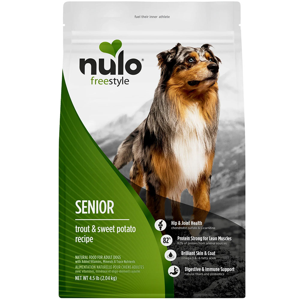 Nulo Freestyle Senior Trout & Sweet Potato Recipe Adult Dry Dog Food - Front, 4.5 lb