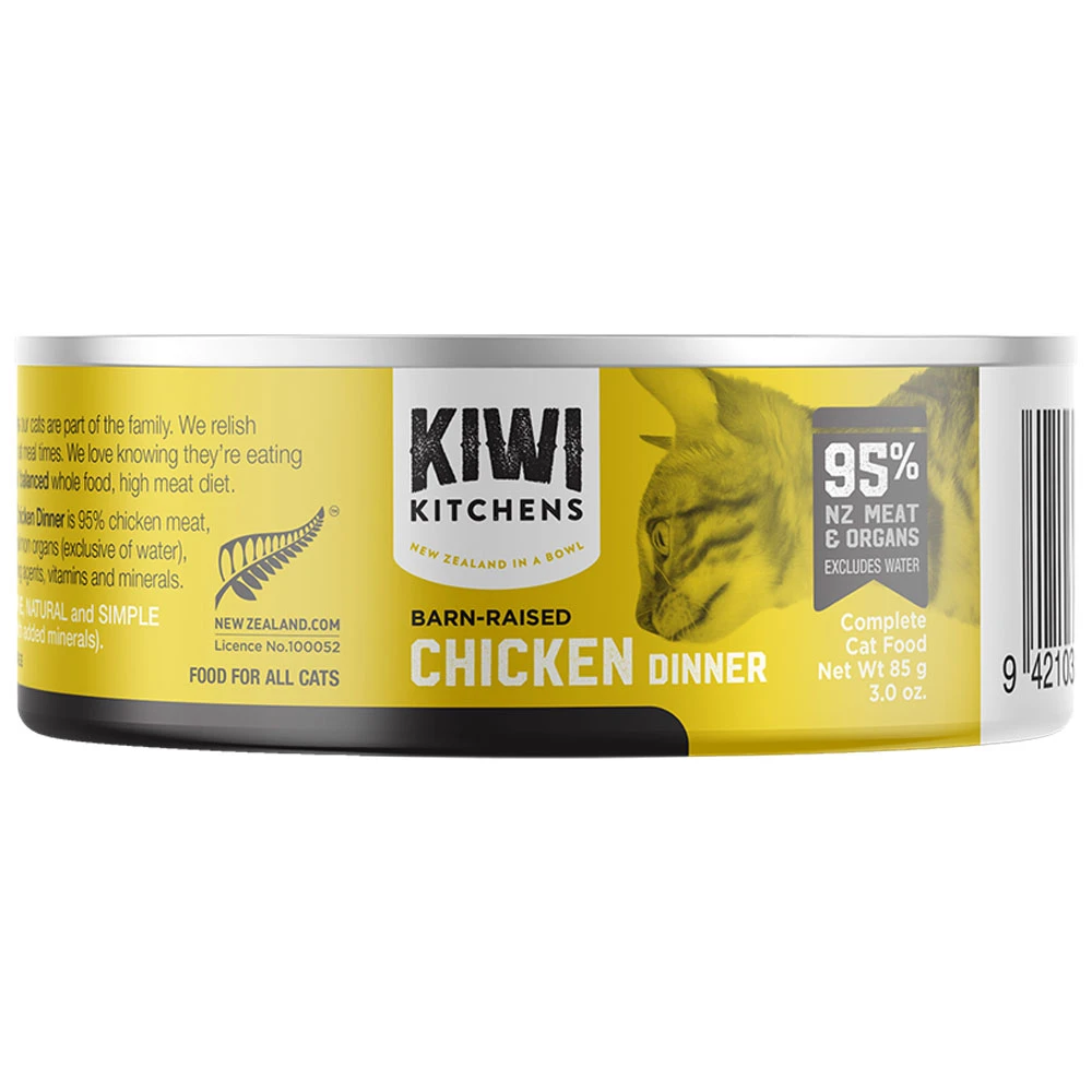 Kiwi Kitchens Barn-Raised Chicken Dinner Canned Cat Food - Front, 3 oz