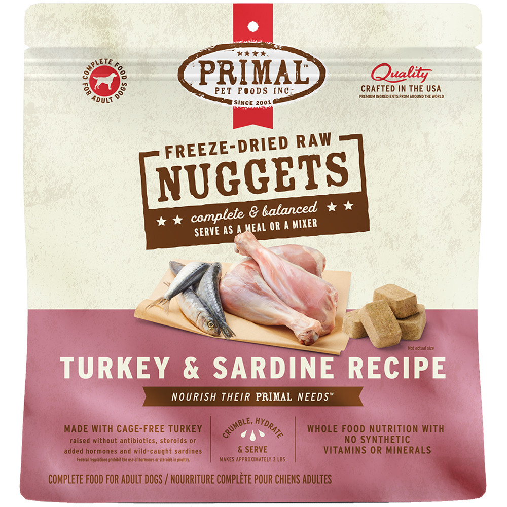 Primal Freeze-Dried Raw Nuggets Turkey & Sardine Recipe Adult Dog Food - Front