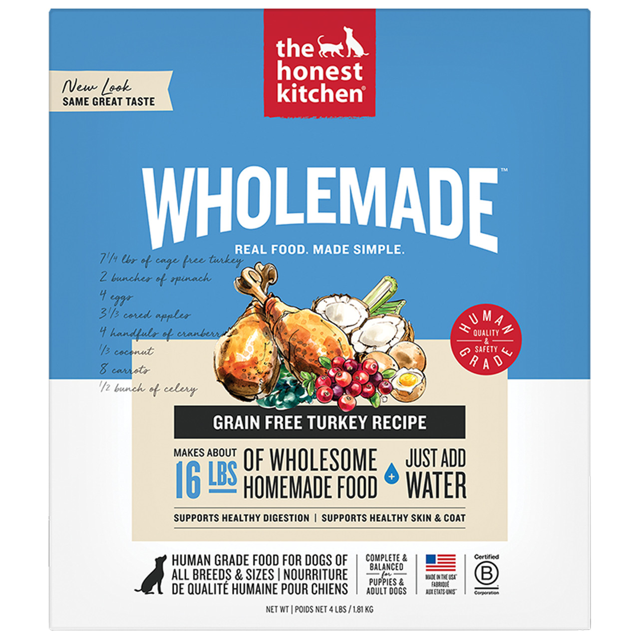 The Honest Kitchen Wholemade Grain Free Turkey Recipe Dehydrated Dog Food - Front, 4 lb