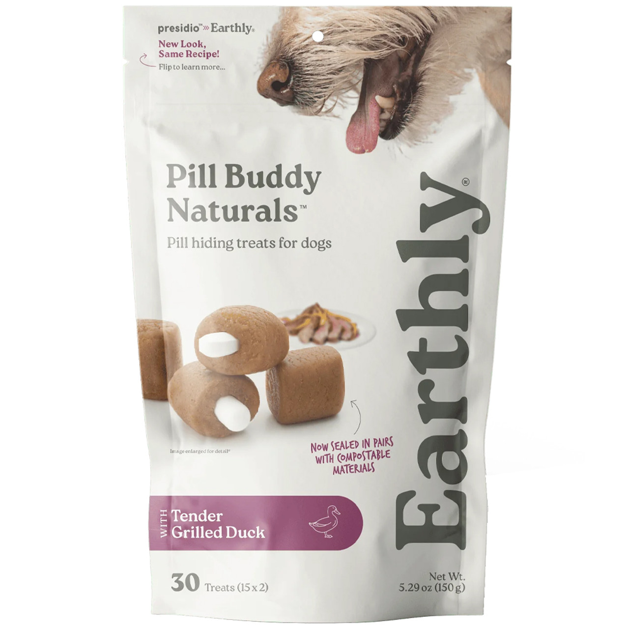 Presidio Earthly Pill Buddy Naturals Pill Hiding Treats for Dogs w/ Tender Grilled Duck - Front