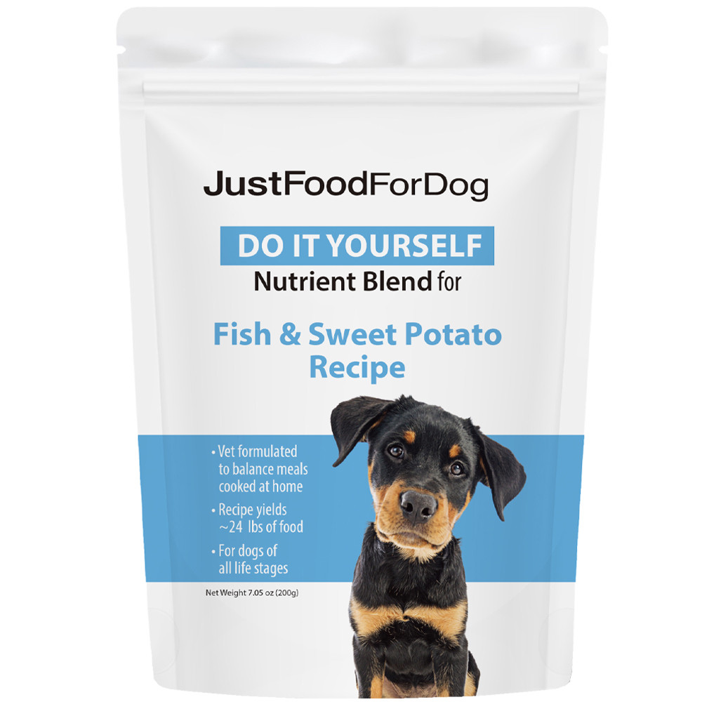 JustFoodforDogs Do It Yourself Nutrient Blend for Fish & Sweet Potato Recipe - Front