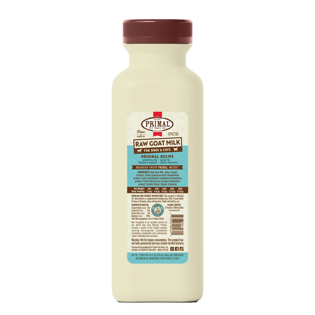 Primal Original Recipe Raw Goat Milk for Dogs & Cats - Front, 16 oz