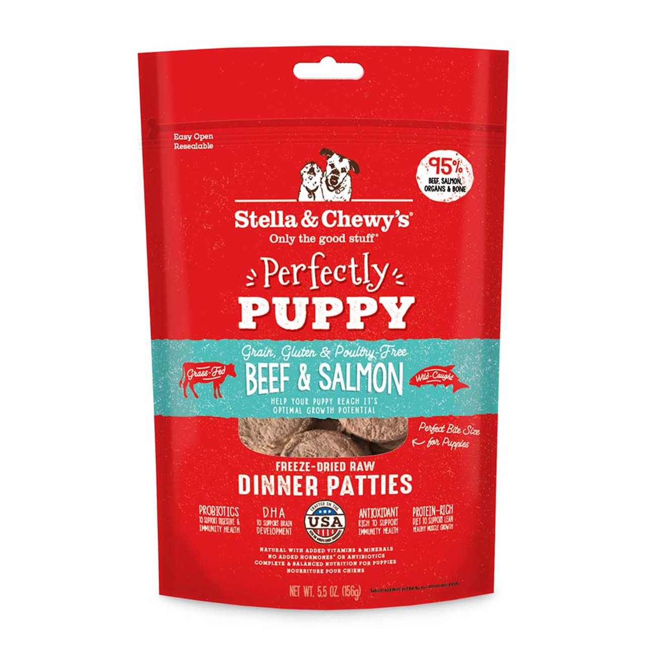 Stella & Chewy's Perfectly Puppy Beef & Salmon Dinner Patties Freeze-Dried Raw Dog Food - Front, 5.5 oz