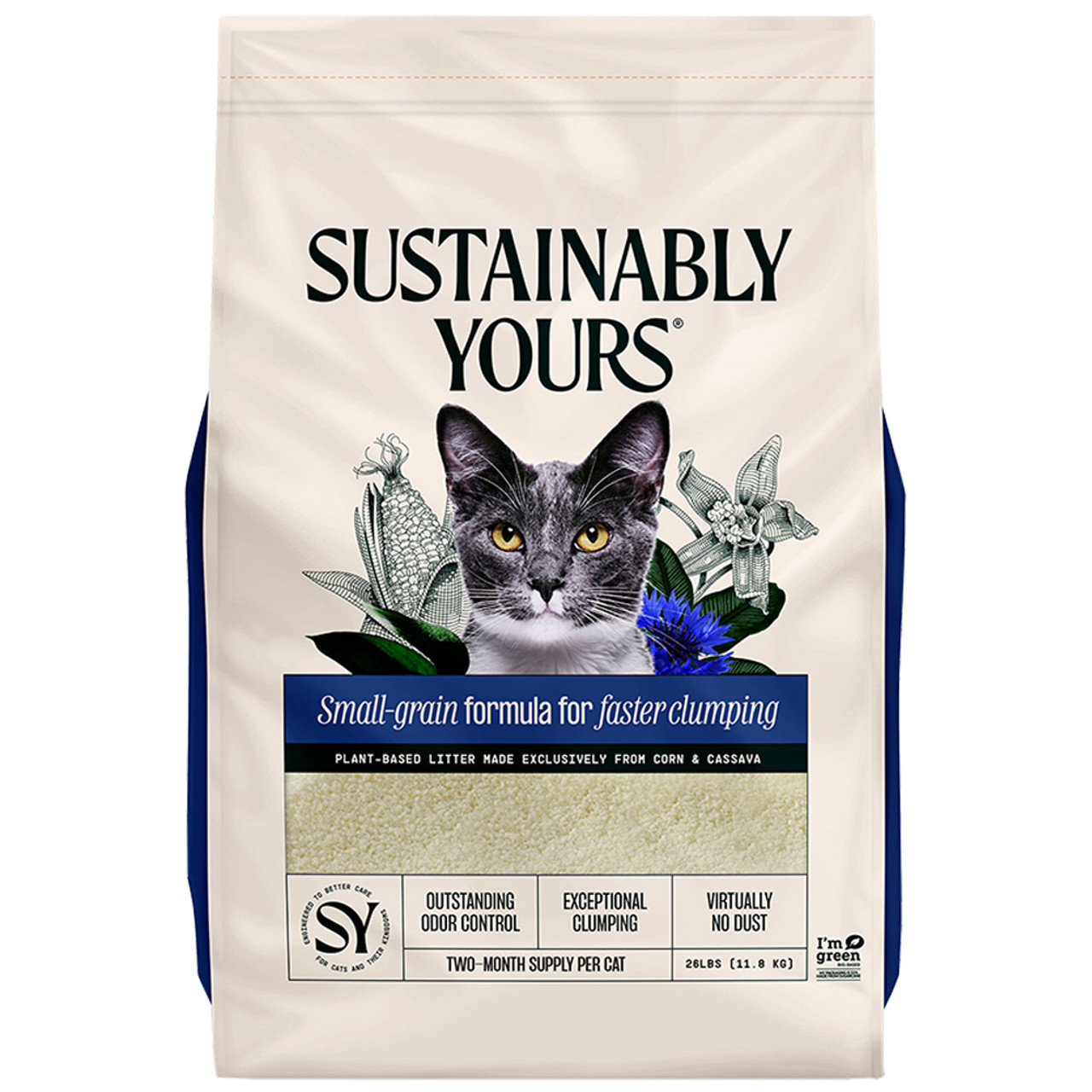 Sustainably Yours Small-Grain Formula Plant-Based Cat Litter - Front