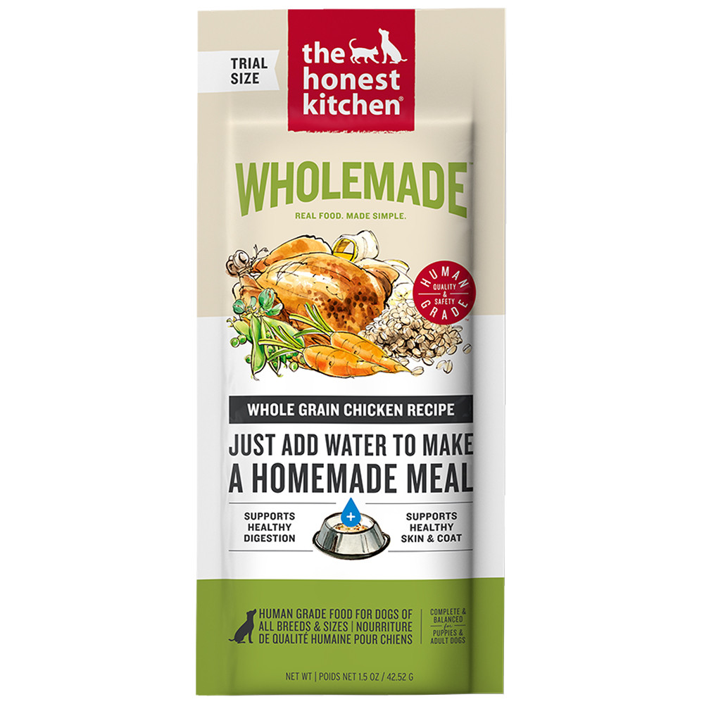 The Honest Kitchen WholeMade Whole Grain Chicken Recipe Dehydrated Dog Food - Front, 1.5 oz trail size