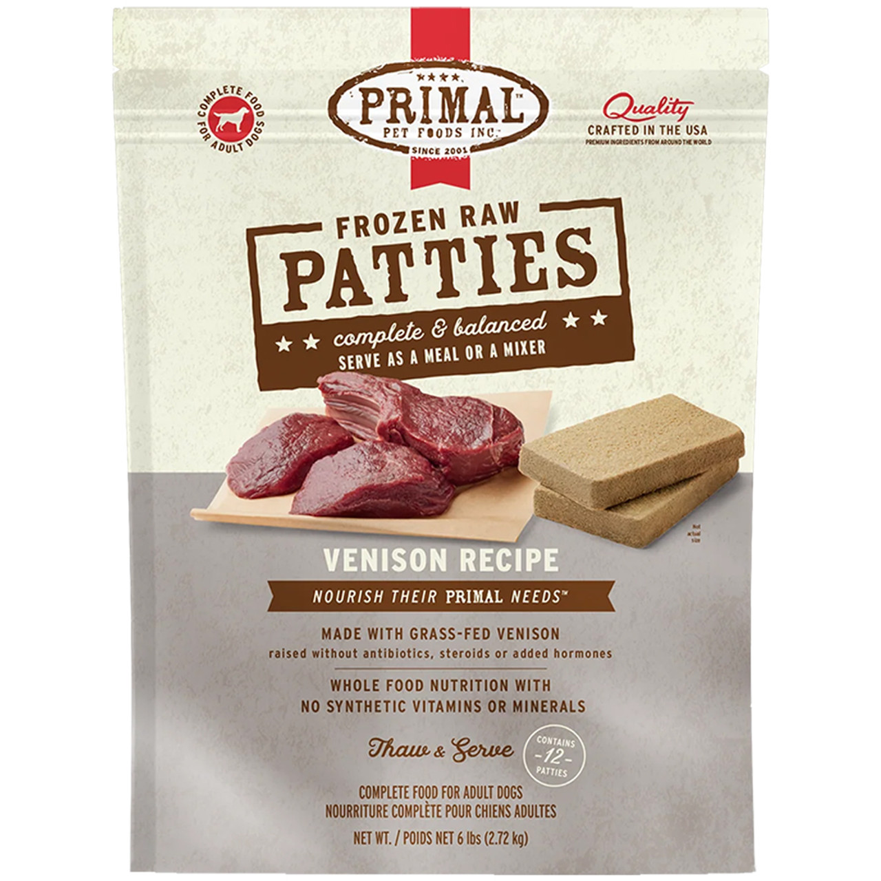 Primal Raw Frozen Canine Patties Venison Formula Dog Food