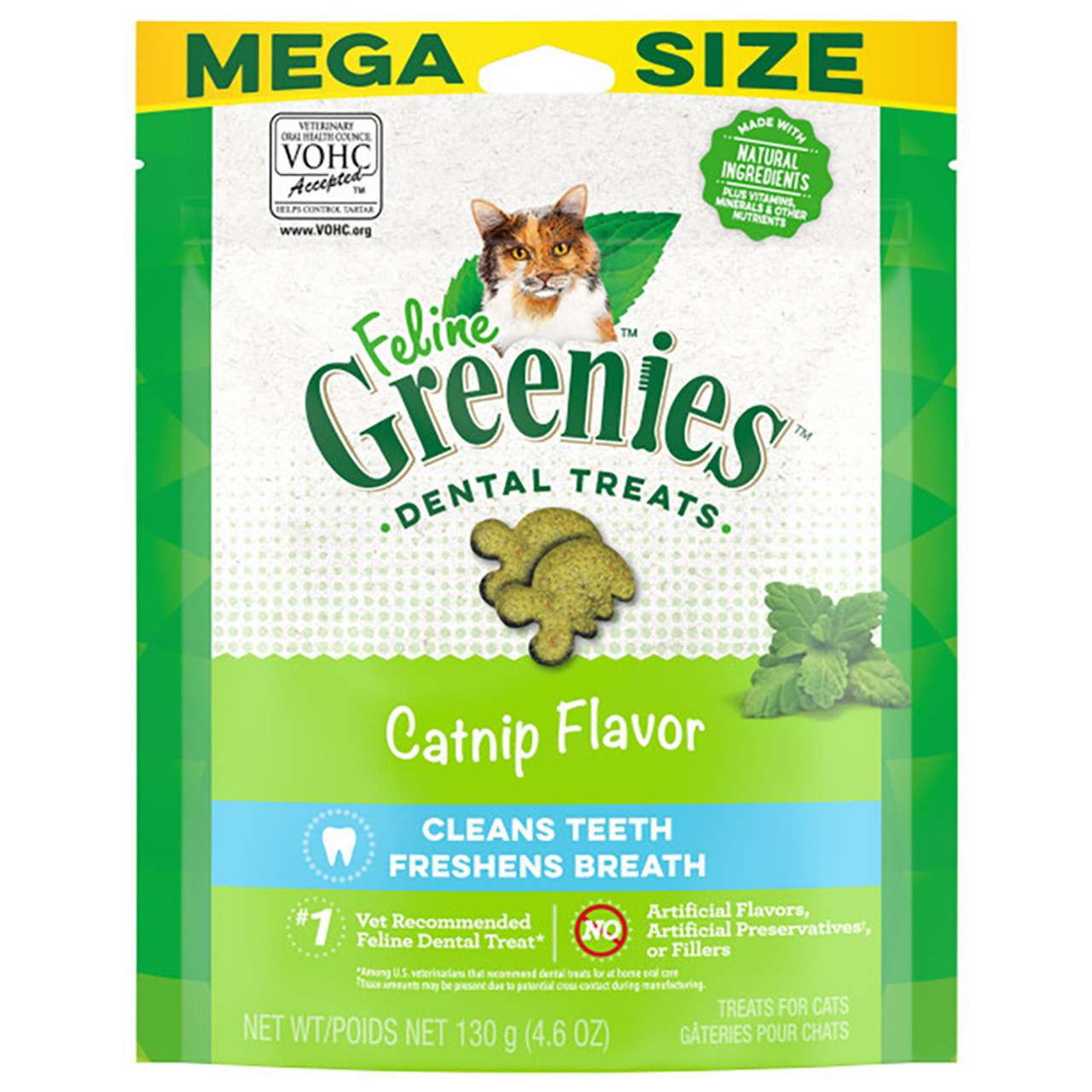 Feline Greenies Catnip Flavor Cat Dental Treats - Front, 4.6 oz