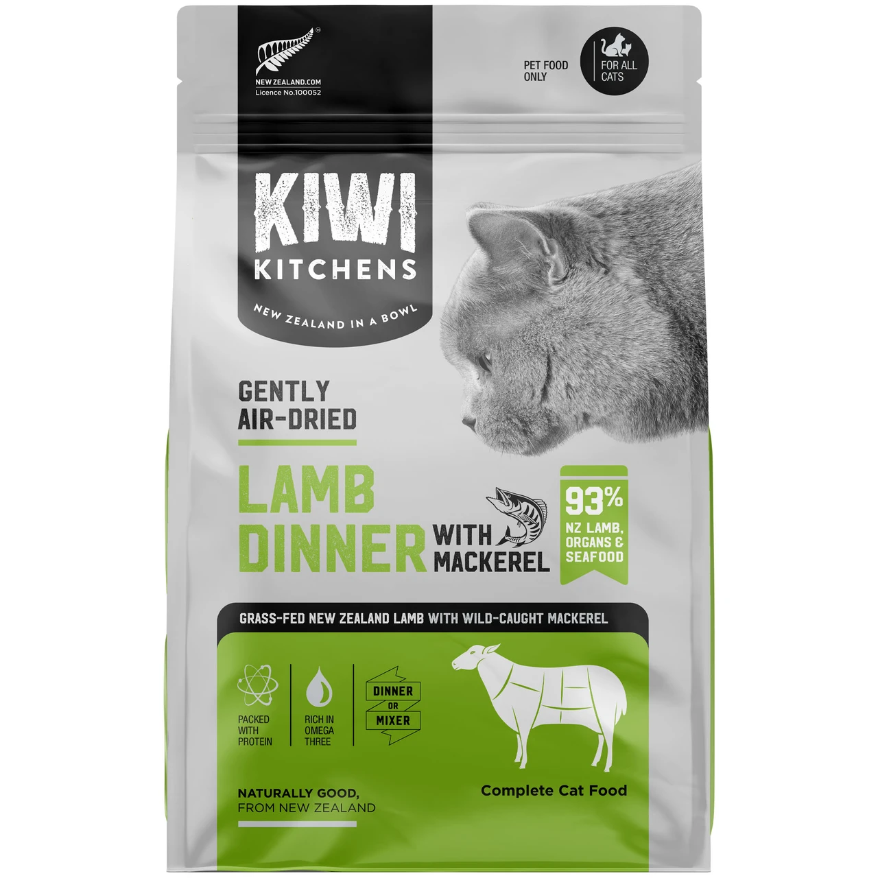Kiwi Kitchens Gently Air-Dried Lamb Dinner w/ Mackerel Cat Food - Front