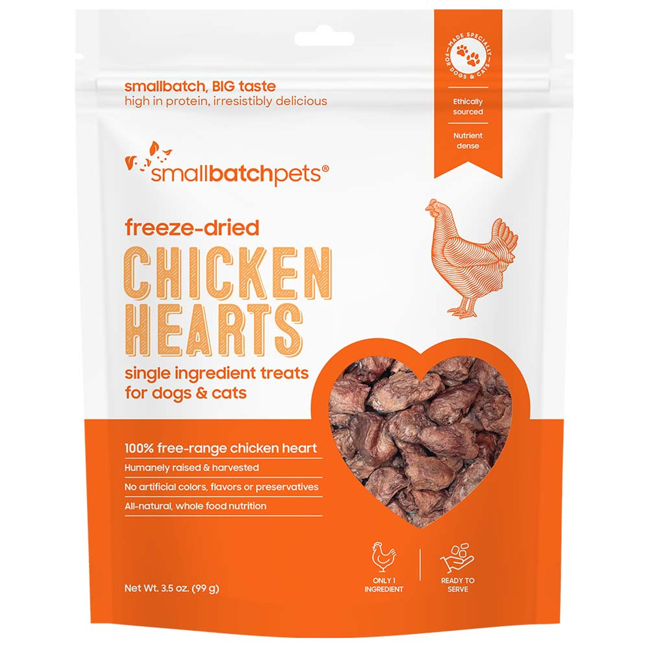Smallbatch Freeze-Dried Chicken Hearts Dog & Cat Treats - Front