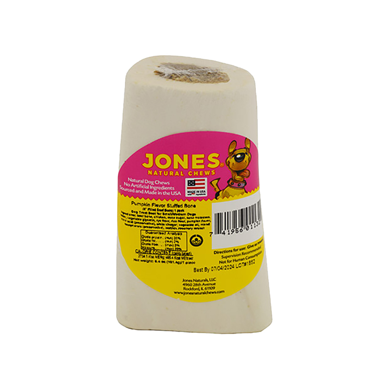 Jones Pumpkin Flavor Bone Stuffed Dog Chew Treat - Front