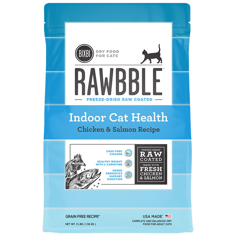 Bixbi Rawbble Grain Free Freeze-Dried Raw Coated Indoor Cat Health Chicken & Salmon Recipe Dry Cat Food - Front