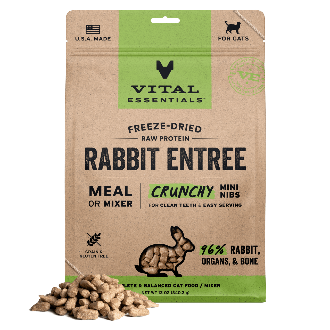 Vital Essentials Freeze-Dried Raw Rabbit Entrée Crunchy Mini Nibs Cat Food