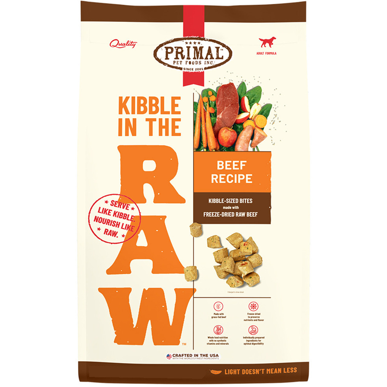 Primal Kibble In The Raw Beef Recipe Kibble-Sized Bites Freeze-Dried Raw Dog Food - Front