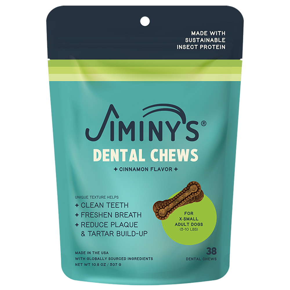 Jiminy's Cinnamon Flavor X-Small Dental Dog Chews - Front, X-Small