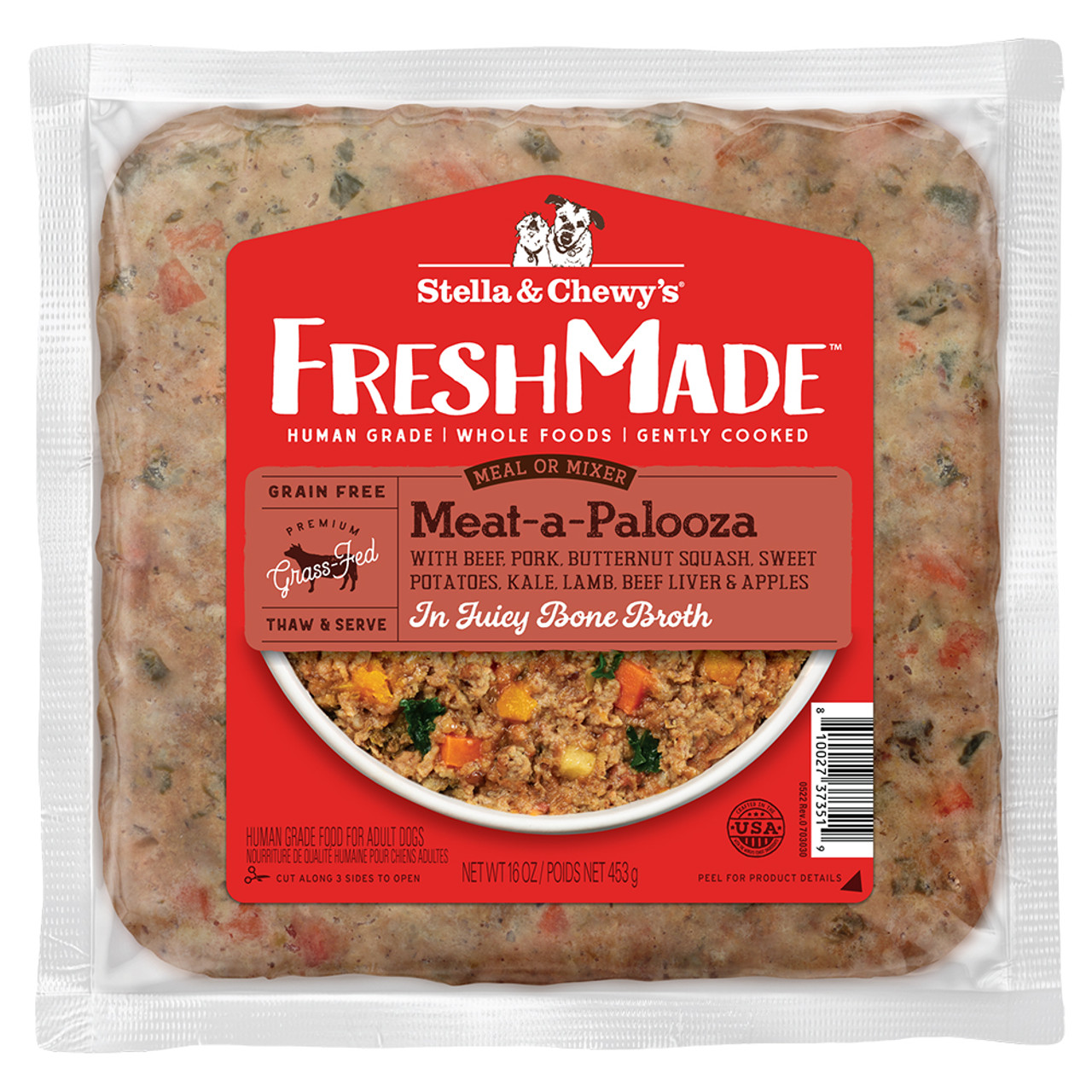 Stella & Chewy's Gently Cooked Meat-a-Palooza Recipe In Juicy Bone Broth Frozen Dog Food - Front