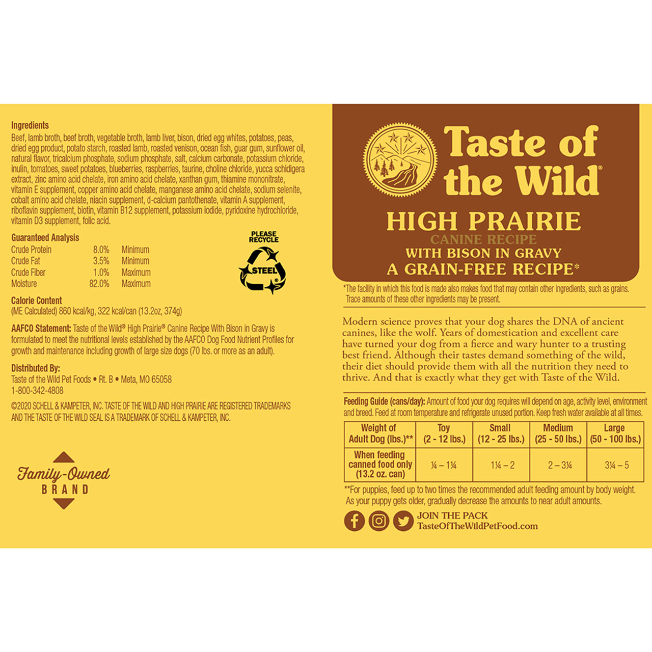  Taste of the Wild High Prairie Canine Formula Canned Dog Food - Back