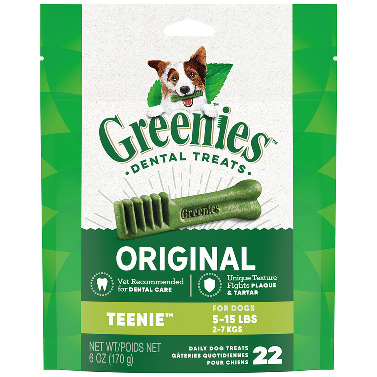 Greenies Original Dental Care Daily Dog Treats - Front, Teenie