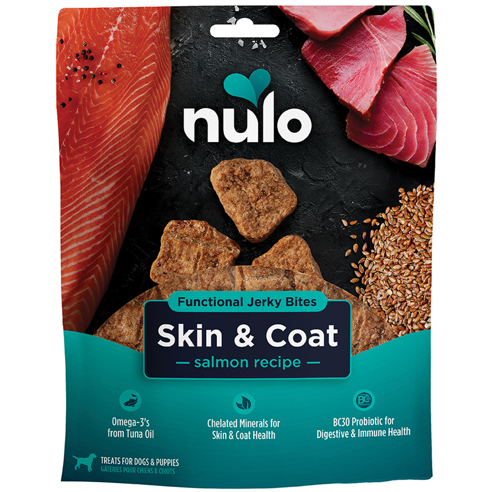 Nulo Skin & Coat Salmon Recipe Functional Jerky Bite Dog Treats - Front