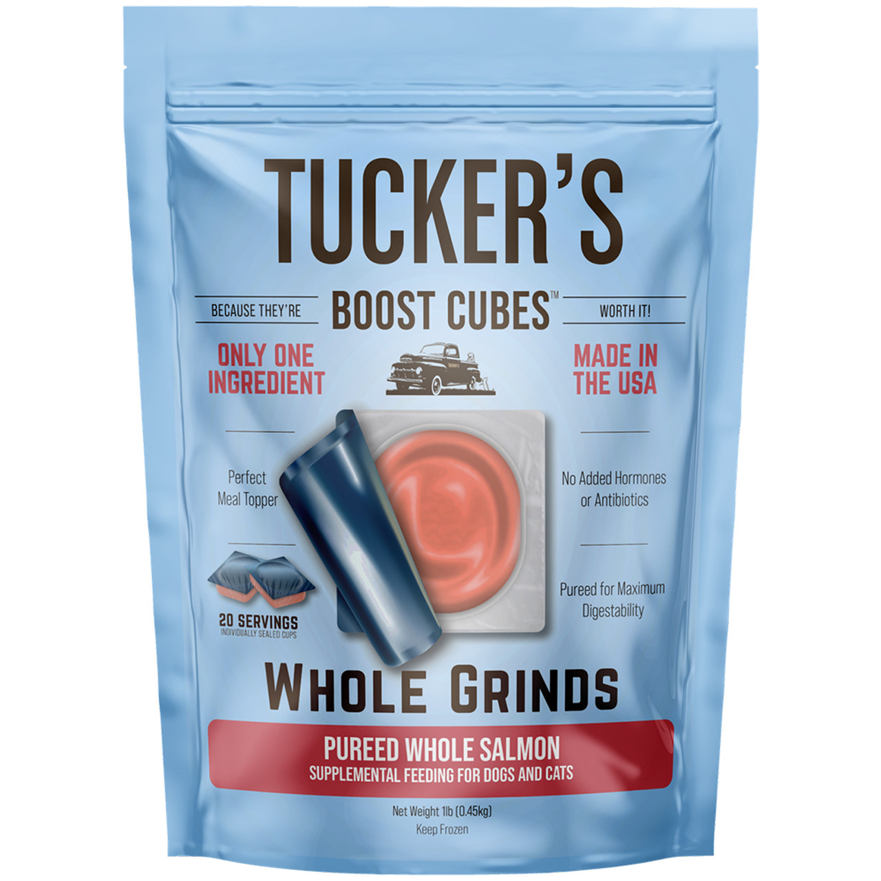 Tucker's Boost Cubes Whole Grinds Pureed Whole Salmon Frozen Dog & Cat Meal Topper - Front