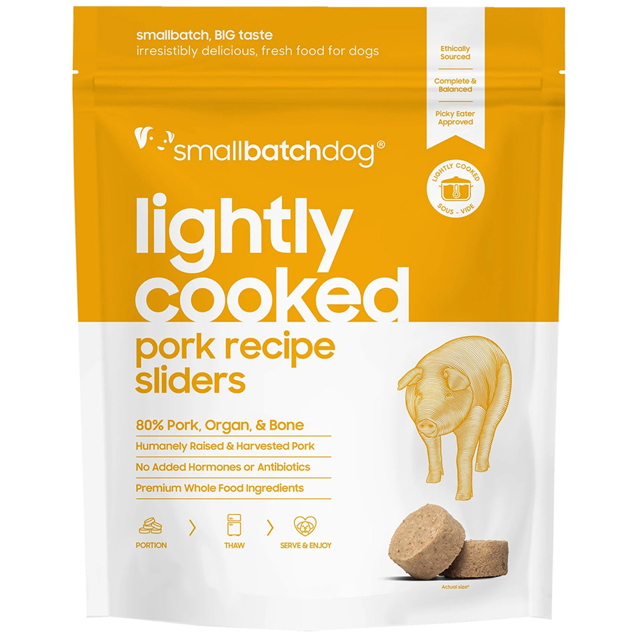 Smallbatch Lightly Cooked Pork Recipe Sliders Frozen Dog Food - Front