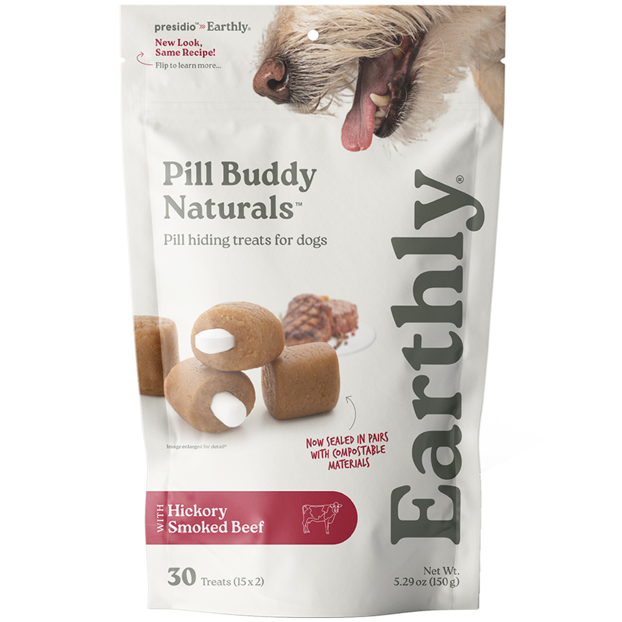 Presidio Earthly Pill Buddy Naturals Pill Hiding Treats for Dogs w/ Hickory Smoked Beef - Front