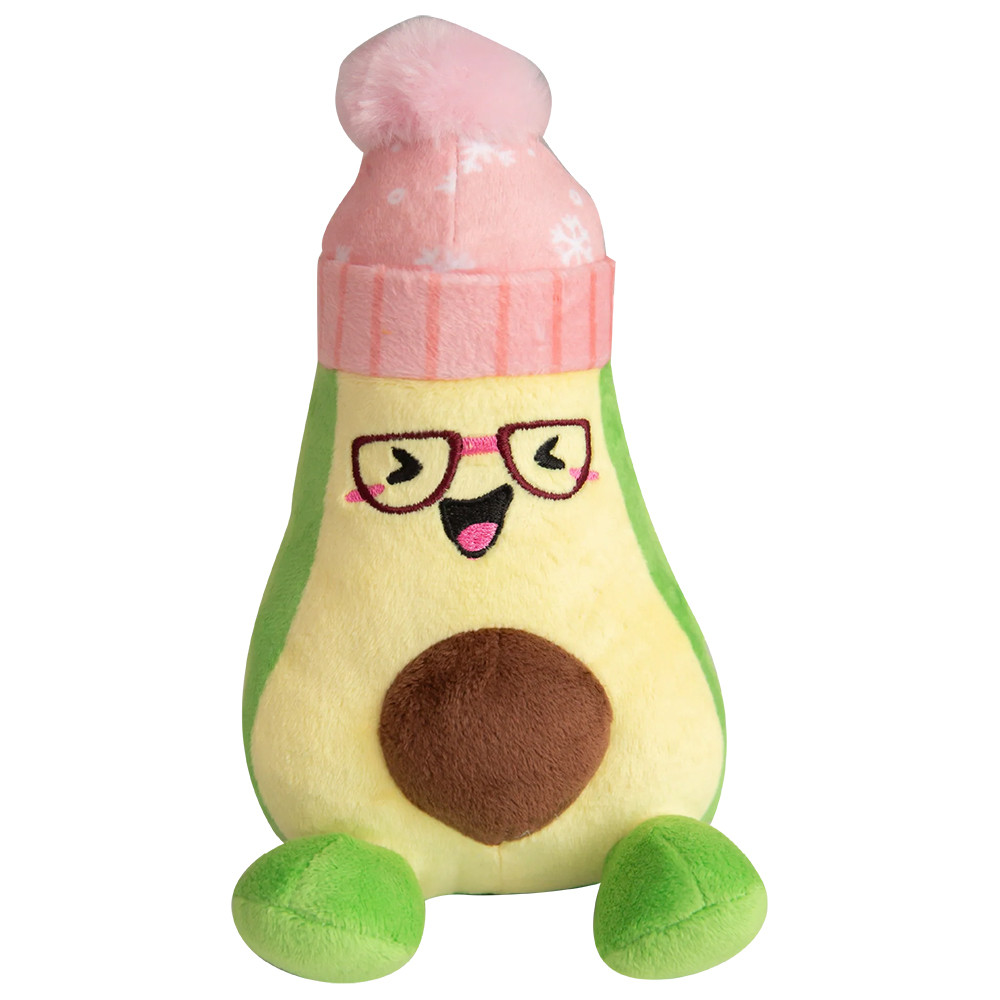 SnugArooz Holiday Avocado In Winter Hat Plush Dog Toy