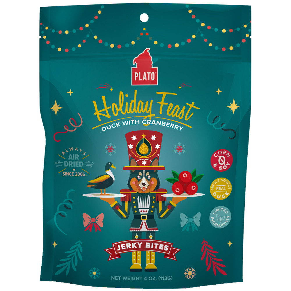 Plato Holiday Feast Duck w/ Cranberry Jerky Bites Air Dried Dog Treats