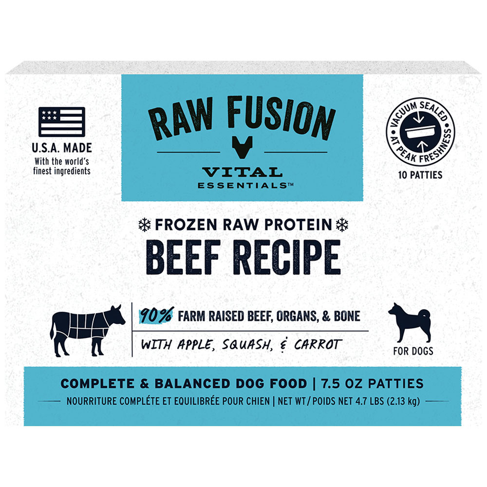 Vital Essentials RAW FUSION Beef Recipe Patties Frozen Raw Dog Food - Front