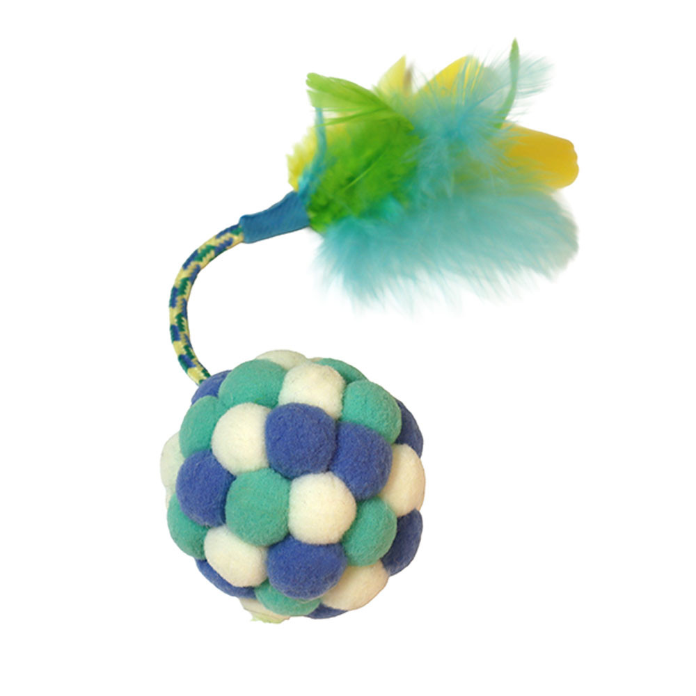 Fog City Pet Pom Pom Ball w/ Rope Feather Tail Batting Cat Toy - Front