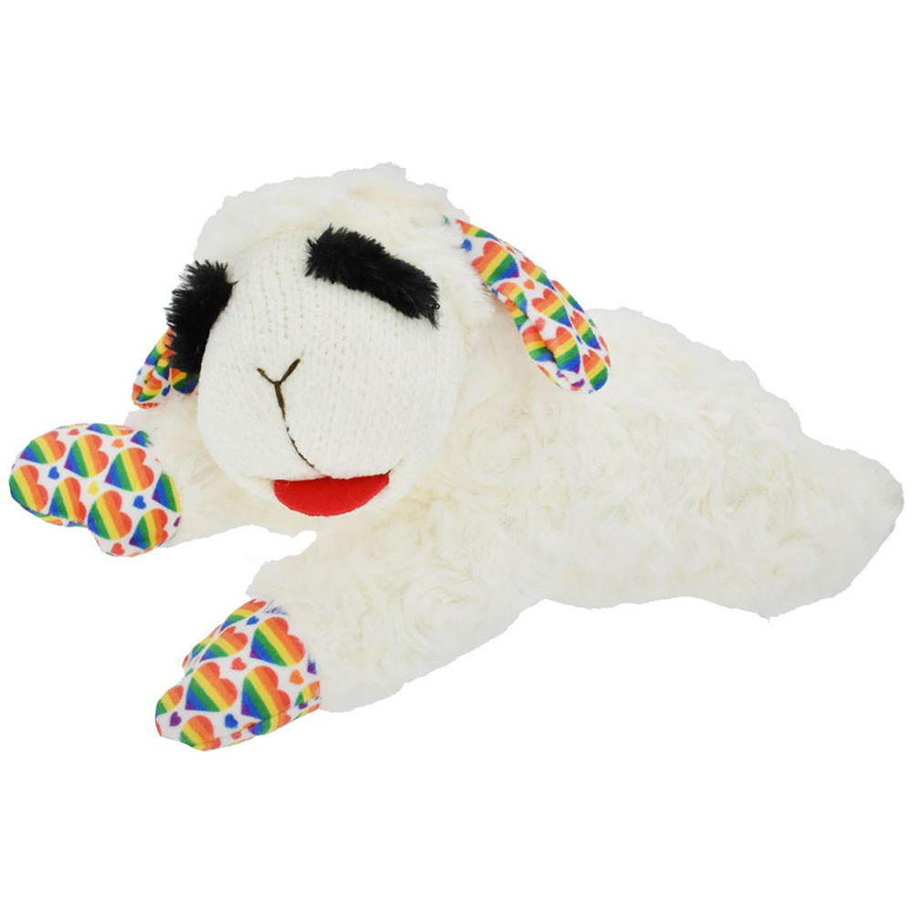 Multipet Rainbow Hearts Lamb Chop Plush Dog Toy - Front
