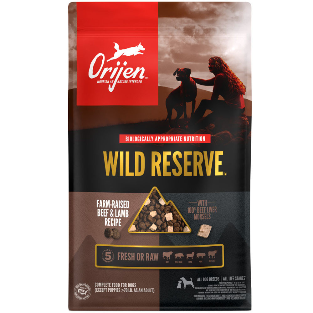 Orijen Wild Reserve Dog Farm-Raised Beef & Lamb Recipe w/ Beef Liver Morsels Dry Dog Food - Front