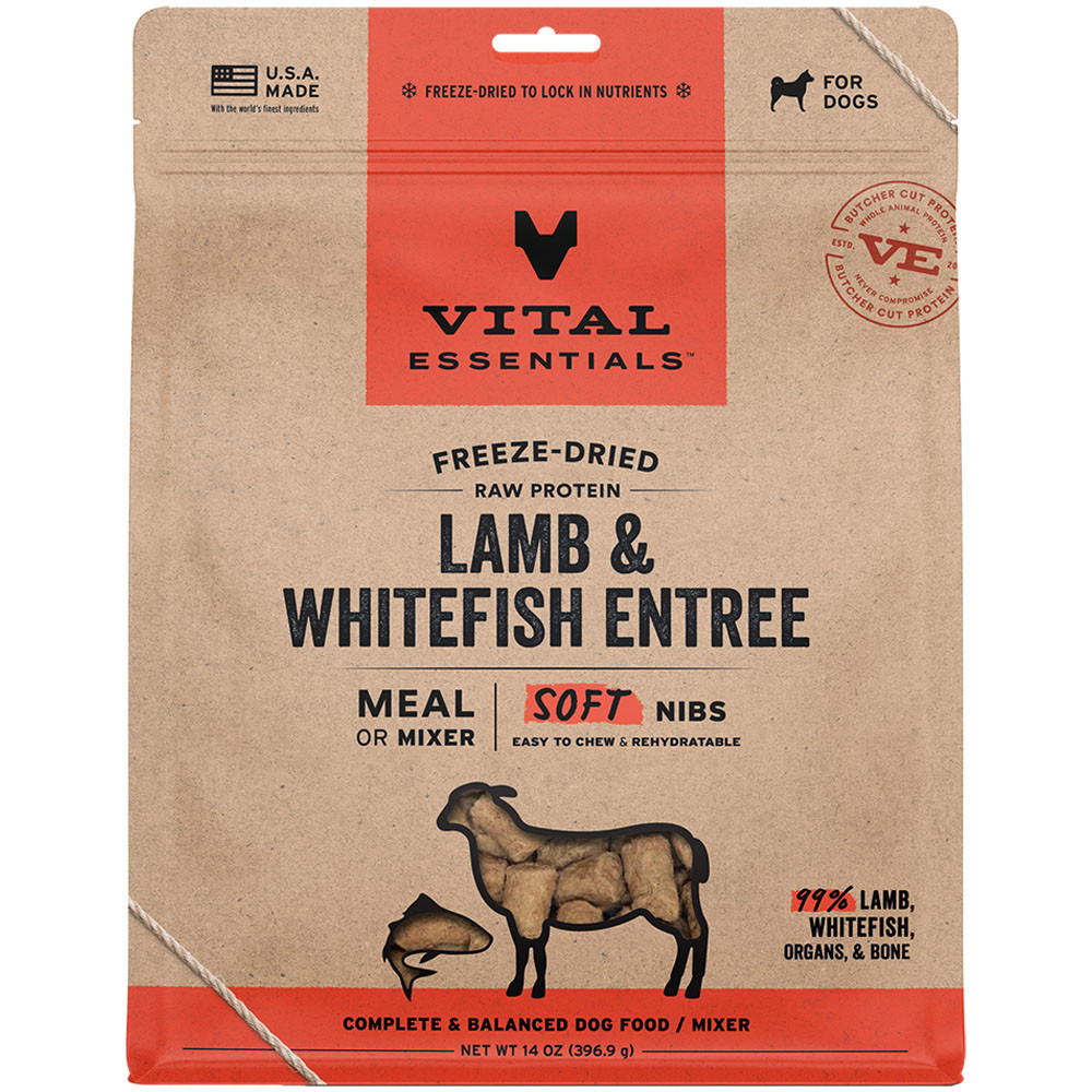 Vital Essentials Lamb & Whitefish Entrée & Mixer Soft Nibs Freeze-Dried Raw Dog Food - Front