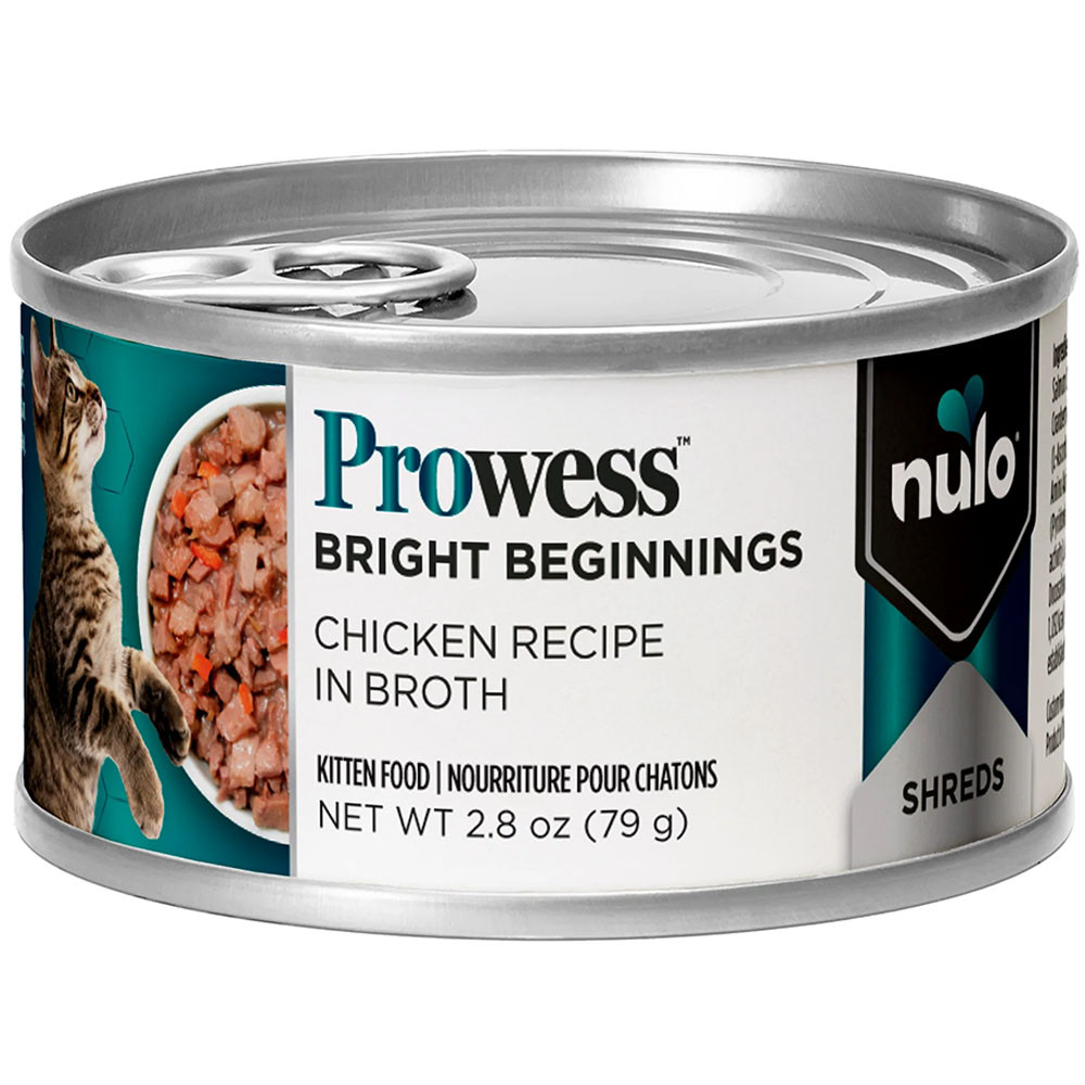 Nulo Prowess Bright Beginnings Chicken Shreds Recipe in Broth Kitten Canned Cat Food - Front
