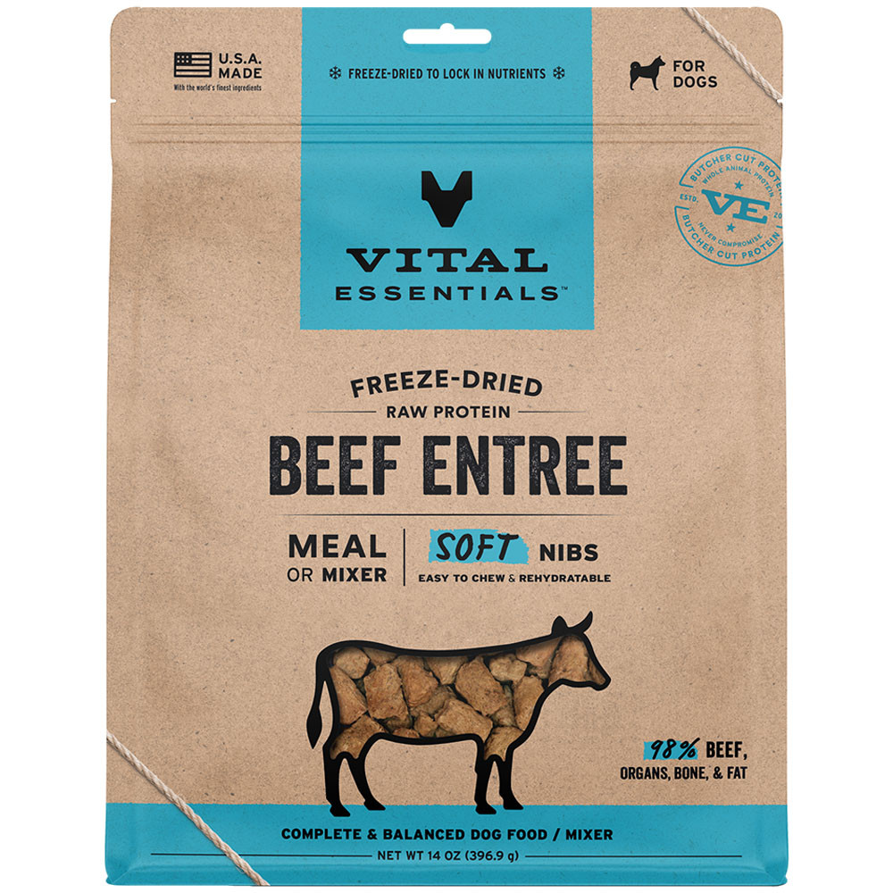 Vital Essentials Beef Entrée & Mixer Soft Nibs Freeze-Dried Raw Dog Food - Front