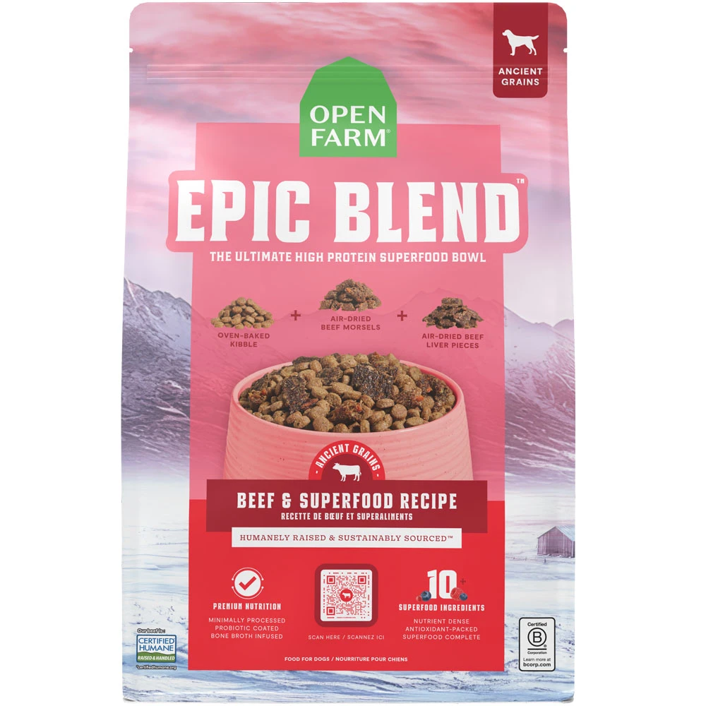 Open Farm Epic Blend Ancient Grains Beef & Superfood Recipe Oven Baked Dry Dog Food - Front