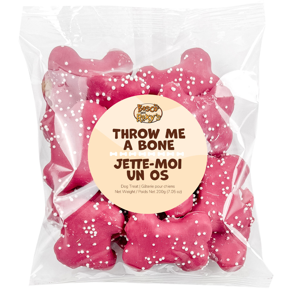 Bosco & Roxy's Throw Me A Bone Raspberry Bones Cookie Dog Treats - Front