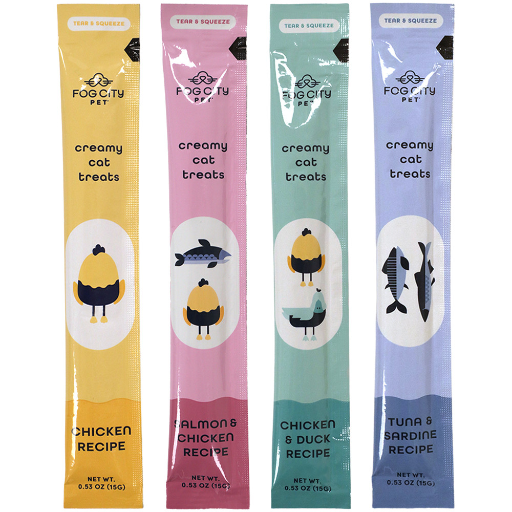 Fog City Pet Variety Pack Lickable Creamy Cat Treats - Front, Single Tubes