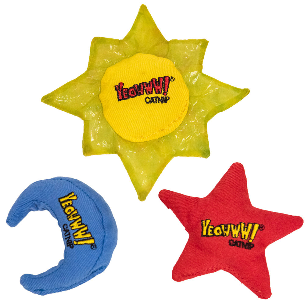 Yeowww! Sun, Moon & Stars Catnip Filled Cat Toy, 3-Pack - Front