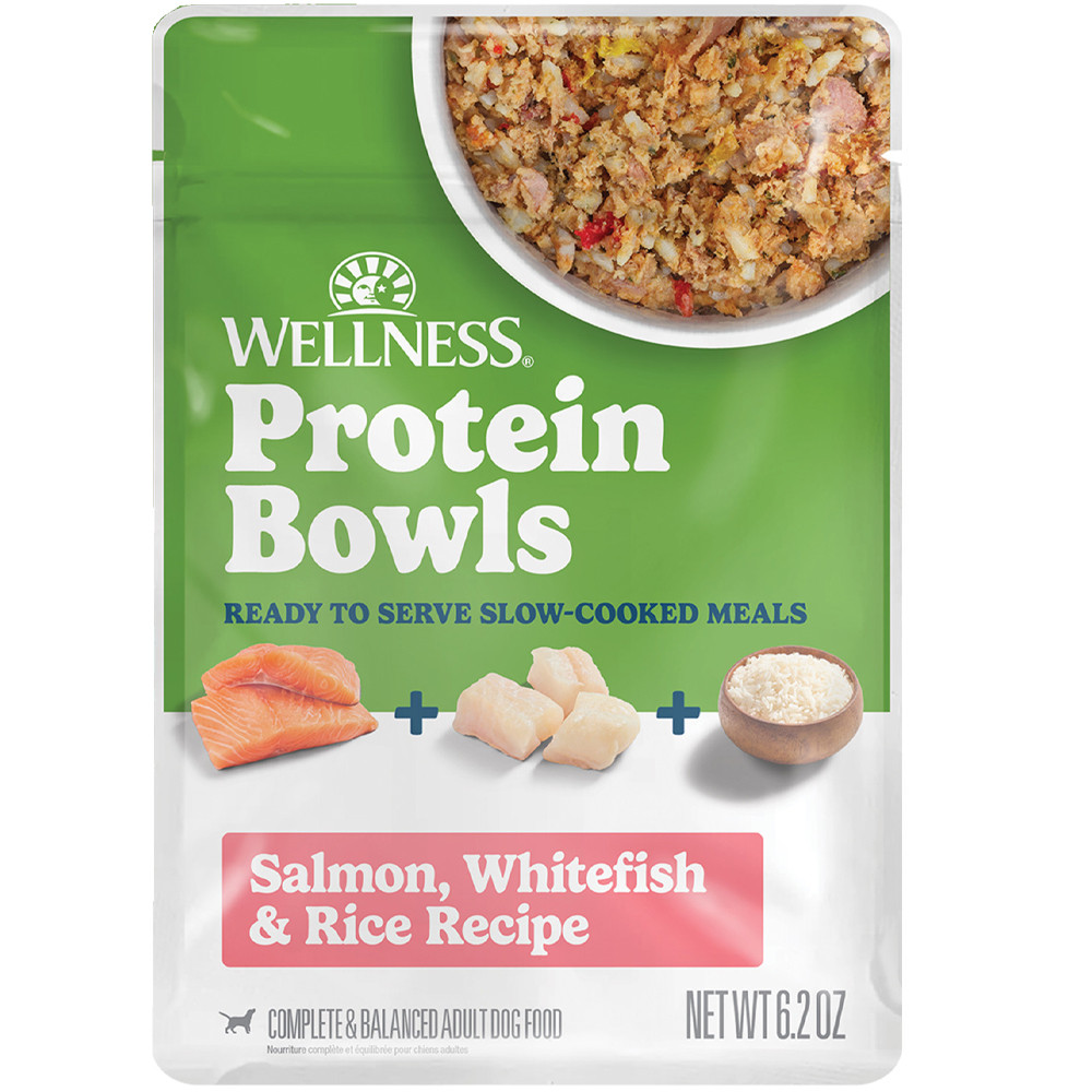 Wellness Protein Bowls Salmon, Whitefish & Rice Recipe Adult Whole Meat Wet Dog Food - Front