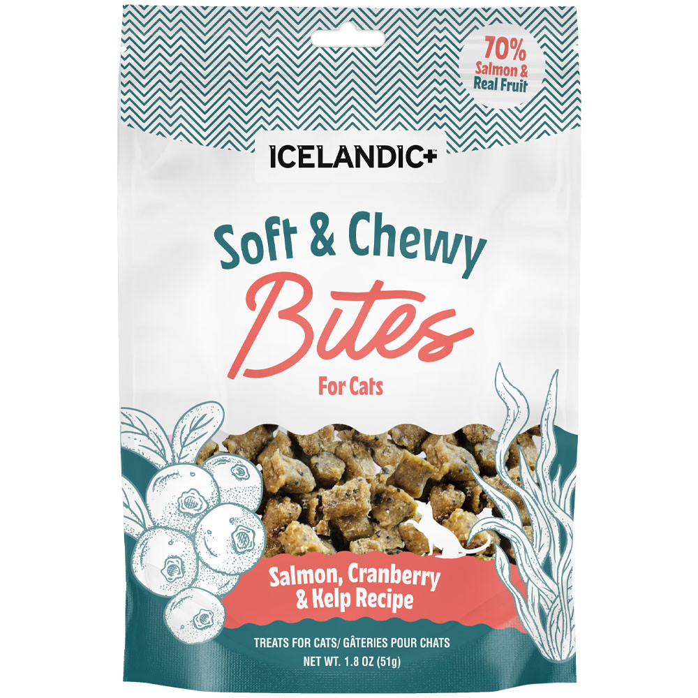 Icelandic+ Soft & Chewy Bites Salmon, Cranberry & Kelp Recipe Cat Treats - Front
