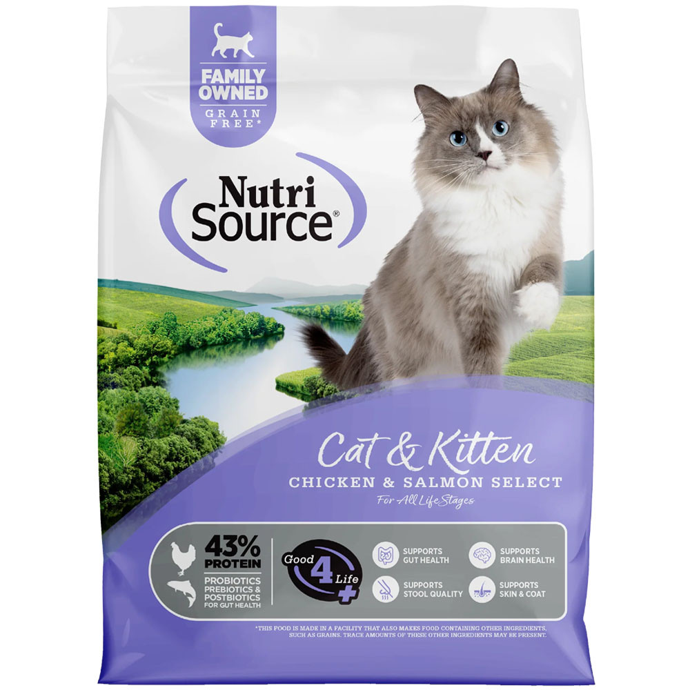 NutriSource Grain Free Chicken & Salmon Select Kitten & Adult Dry Cat Food - Front