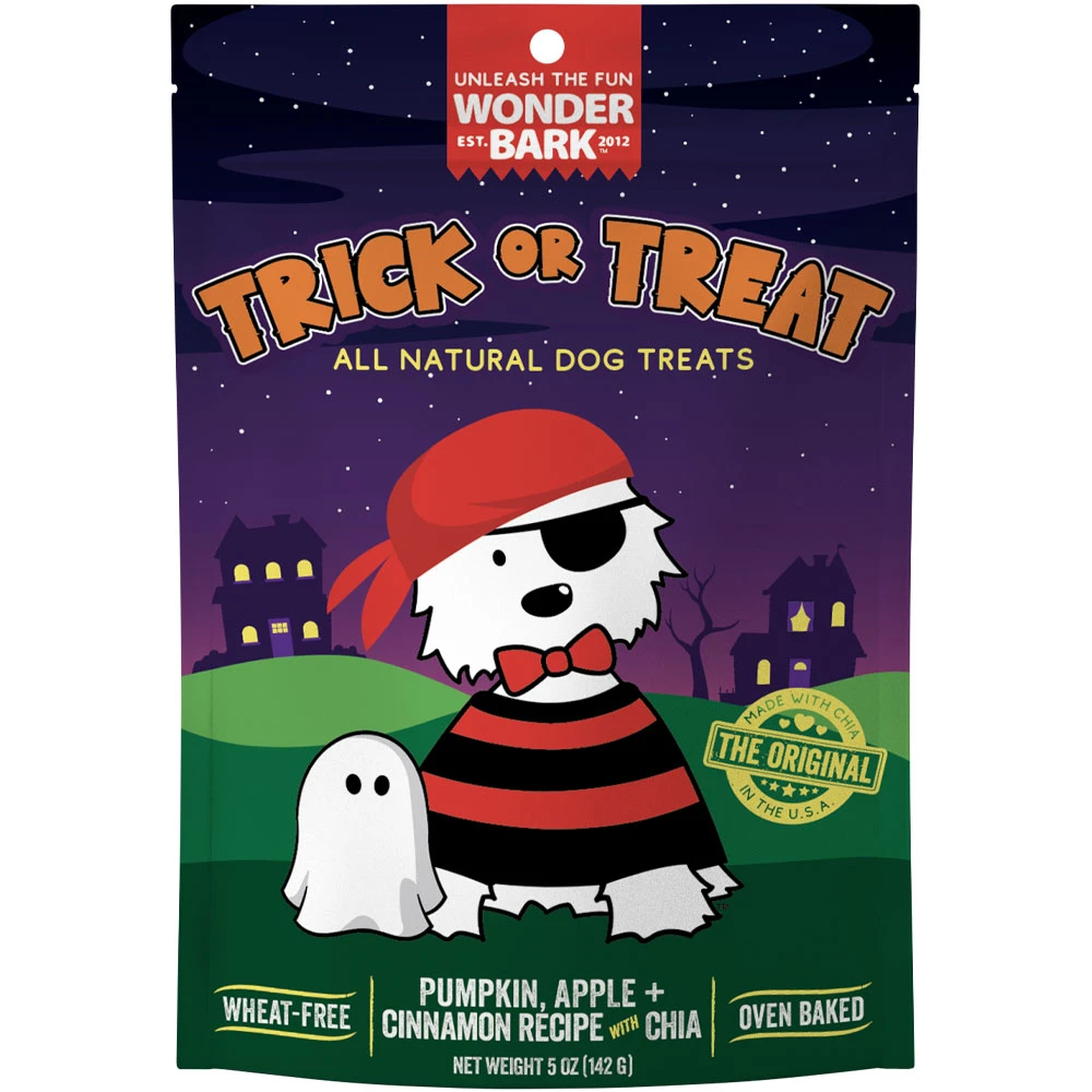 Wonder Bark Trick Or Treat Pumpkin, Apple + Cinnamon Recipe w/ Chia Baked Dog Treats - Front