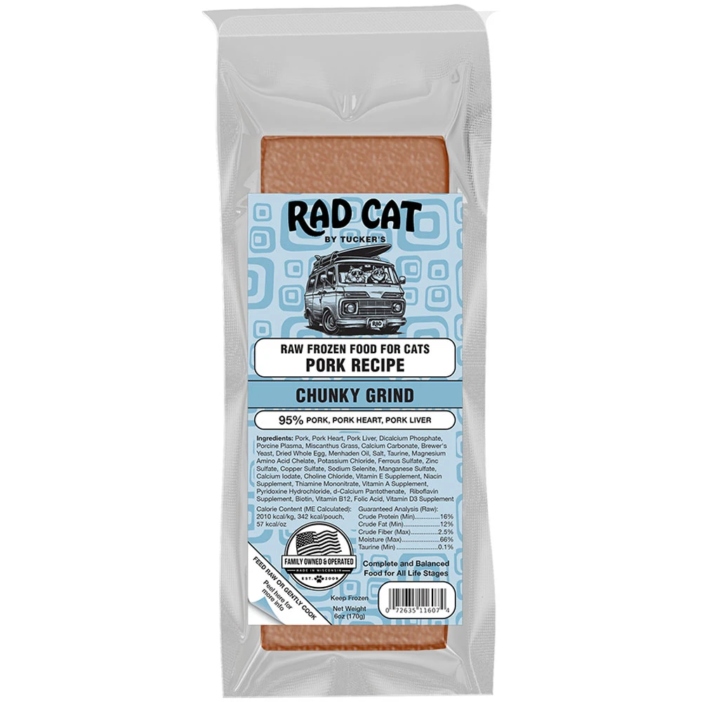 Rad Cat Raw Frozen Pork Recipe Chunky Grind Cat Food - Front